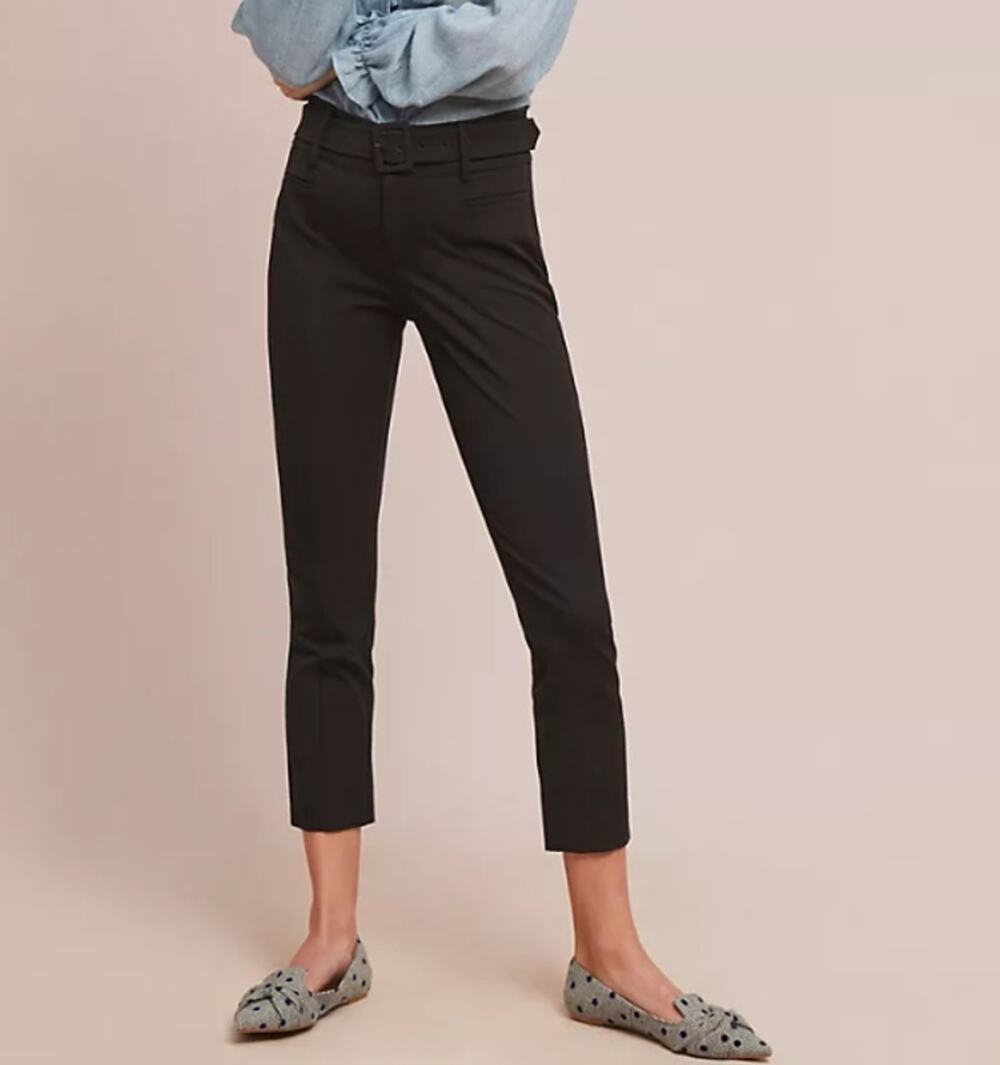 Anthropologie The Essential Slim Trouser Pants High Rise Cropped Black Womens 8